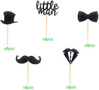 Pack of 40 Pre-Assembled Black Glitter Little Man Mini Beard Bowtie Hat Suit Cupcake Toppers for Boy Birthday Party Decorations