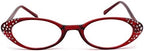 Womens Rhinestone Studded Oval Cat Eye Reading Glasses with Hard Case