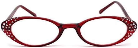 Womens Rhinestone Studded Oval Cat Eye Reading Glasses with Hard Case