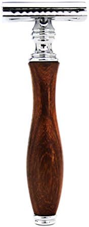 Wooden Mens Shaving Kit Double Edge Safety Razor, Synthetic Badger Hair Brush, Stand, Bowl & Soap Perfect Set for Men