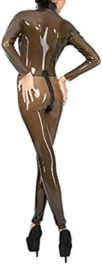 Latex Catsuit Front Zip Rubber Body Transparent Black Handmade Jumpsuit,Pink,3XL