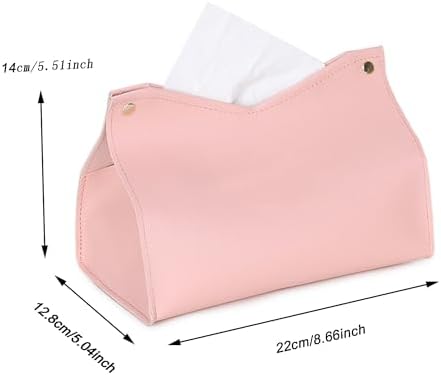 1PCS PU Leather Tissue Box Cover, Rectangle Facial Paper Organizer Dispenser, Modern Tissue Case Holder for Vanity Countertop Nightstands Living Room Office Desk Car (Pink)