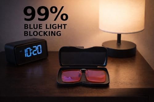 Vyzia Blue Light Blocking Clip-On Glasses – Orange Lens Night Computer & Gaming Glasses, Reduce Eye Strain, Improve Sleep, Anti-Glare Screen Protection