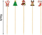 Jiesky 125pcs 5in Christmas Cocktail Picks Christmas Tree Snowman Santa Claus Reindeer Christmas Stocking Bamboo Cocktail Toothpicks Fruit Food Appetizer for Christmas Party Decorations