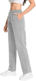 Auriviz Widen Waistband Sweat Pants for Women Exposed Pockets Lounge Sweatpants Straight Leg Pants 29’’ Inseam