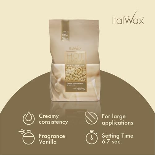 Italwax Classic Line White Chocolate Hard Wax Beads 1.1 lb (500 kg) – Long Setting Stripless Wax with Delicate Vanilla Fragrance for Large Areas & Easy Application – Made in Italy