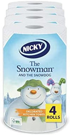 Nicky Snowman Super Roll Kitchen Towel | Pack of 4 Rolls | 2-ply Absorbent Paper for Kitchens | Embossed | Christmas Decorated Sheets | Multi-Purpose Decorated Kitchen Towels | 100% FSC Certified