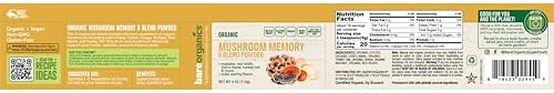 BareOrganics Mushroom Memory Blend Powder – Organic Superfood Mushroom Supplement with Lion’s Mane, Reishi, Maitake & Turkey Tail, Vegan Adaptogenic Powder - 4 oz