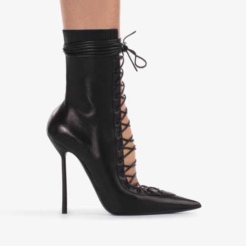 Women's Mesh Sandals Pointed-toe High Heels Lace Up Summer Boots Ballroom Dance Boots Sexy Prom Pump Closed Toe