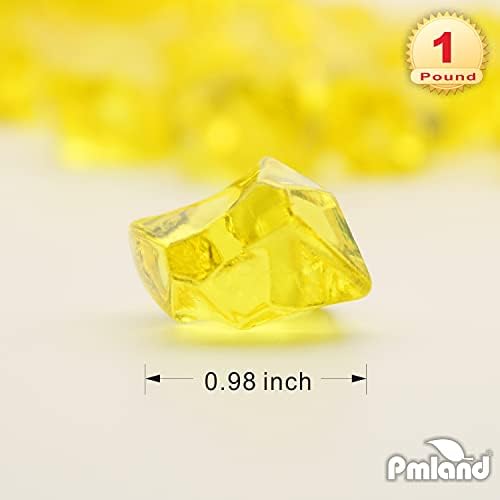 PMLAND Clear Fake Ice Rocks – 180 Pcs Large Yellow Acrylic Gems Crushed Plastic Diamonds Vase Filler for Centerpieces, Theme Décor, Holidays, Parties, Aquarium & Table Scatter