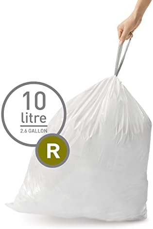 simplehuman Code R 100 Count, Dispenser Pack Custom Fit Liners, Drawstring Trash Bags, 10 Liter / 2.6 Gallon, White