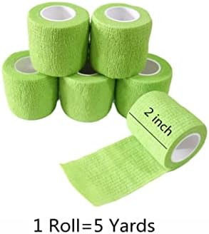 6 Pack 2" x 5 Yards Self Adhesive Bandage Wrap Breathable Cohesive Vet Wrap for Pets, Elastic Self-Adherent Tape for Sports, Wrist, Ankle (Green)