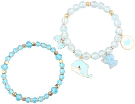 Cute Cartoon Charm Beaded Stretch Bracelet Set, Crystal Beads with Enamel Animal Charms