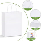 OUTUXED 100pcs 10x5x13in White Paper Gift Bags Kraft Large Paper Bags with Handles Bulk for Business, Shopping, Grocery, Retail, Birthday Wedding Party Favor, Merchandise