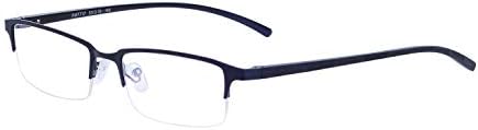 Blue Light Blocking Glasses for Men Vintage Half-Rim Rectangular Metal Eyewear Frame with Clear Transparent Lens UV400 with Case