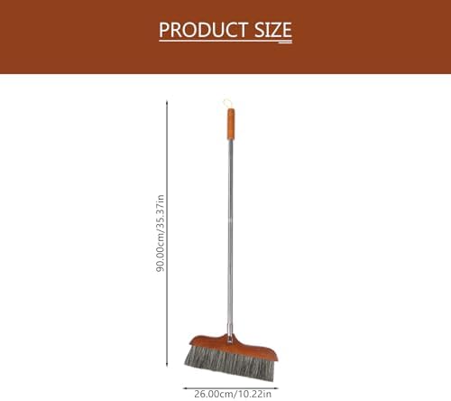 Yardwe Horse Hair Soft Bristle Broom Wooden Handle Angle Broom Floor Cleaning Broom Hair Removal Sweeper Carpet Sweeping Brush for Indoor Outdoor Kitchen