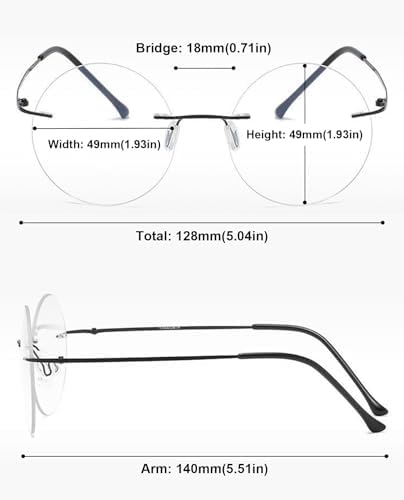 Frameless Reading Glasses Titanium Blue Light Blocking Round Superlight Metal Computer Readers Mens Womens