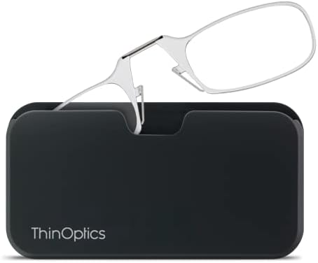 ThinOptics unisex-adult Reading Glasses + Black Universal Pod Case | Clear Frames, 2.50 Strength Readers Clear Frames / Black Case, 44 mm