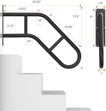 Handrails for Outdoor Steps ，22.8" Stair Railing Indoor1-3 Step, U-Shaped Safety Handrails for Kids, Elderly, Pregnant Women, Disabled(Upgraded U-Shaped handrail)