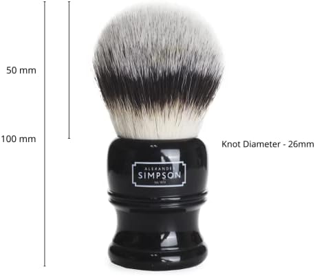 Alexander Simpsons Trafalgar 3 Black Shaving Brush - T3 Synthetic High Density Fibre Handle - Simpson Shaving Brushes - Wet Shave Deluxe Thick & Luxurious Lather Dense Extra Soft Bristles