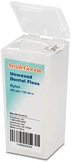 Practicon SmileGoods Unwaxed 200 Yard Dental Floss, Shred Resistant Nylon, Noncoated, Wax Less, Wax Free Floss, 1 Pack