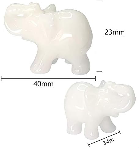 White Jade Elephant Gemstone Figurines Hand Carved Pocket Statue Healing Crystals Good Luck for Home Decor 1.5 inches