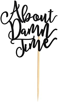 About Damn Time Wedding Cake Topper, Wedding Engagement Anniversary Party Decorations Supplies, Finally Cake Decor, Party Decorations - Black Glitter
