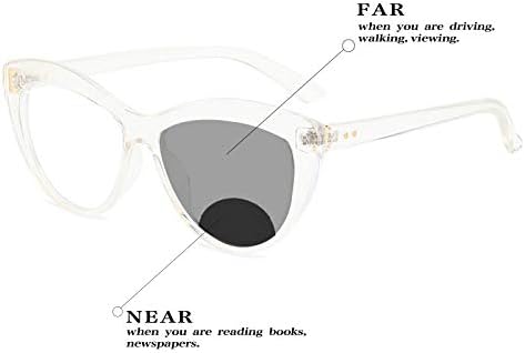 Bifocal Reading Glasses with Photochromic Gray Lens, Classic Cat Eye Frame with Spring Hinge, Bifocal Reader for Women/Men