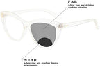 Bifocal Reading Glasses with Photochromic Gray Lens, Classic Cat Eye Frame with Spring Hinge, Bifocal Reader for Women/Men