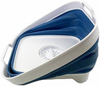 SAMMART 10L (2.64 Gallon) Collapsible Dishpan with Draining Plug - Foldable Washing Basin - Portable Dish Washing Tub - Space Saving Kitchen Storage Tray (White/Metalic Blue)