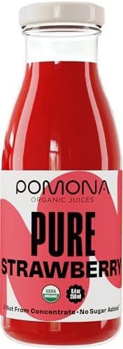 Pomona Organic Strawberry Juice (Pack of 12), Cold Pressed USDA Organic Juices with 100% Strawberries, No Added Sugar, Not From Concentrate, Vegan, Kosher, Non GMO, Pasteurized, 8.4 oz Glass Bottles