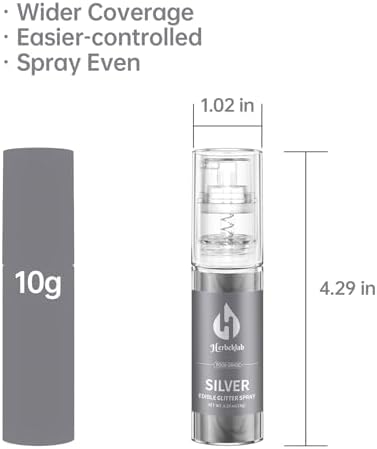 Silver Edible Glitter Spray - 10g Edible Silver Glitter for Cakes Food Grade Metallic Shimmer Powder Cake Sprinkles for Cookie Decorating Chocolate Strawberry