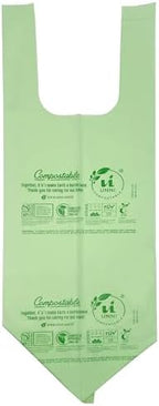 UNNI Compostable T-Shirt Bags with Tie Handles, 1.6 Gallon / 6 Liter, 50 Count, 0.64 mil Small Kitchen Caddy Liners, Certified by BPI, CMA & OK compost HOME, Meets ASTM D6400