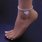 Fesciory Heart Rhinestone Ankle Bracelets for Women, Adjustable Silver Shiny Tennis Anklets, Twinkle Cubic Zircon Diamond Anklet Foot Chain Jewelry Gifts