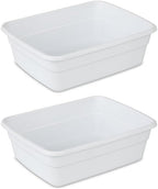 (2 Pack) Plastic Wash Tub Dishpan Basin and Foot Bath for Soaking Feet, Laundry Hand Wash Bucket, Dish Pans for Washing and Storage Cleaning Supplies - 8 Quarts - Heavy Duty - Made in USA (White)