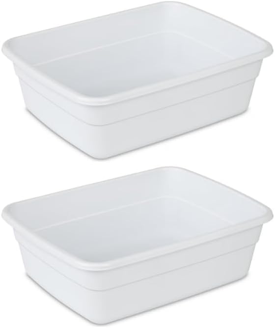(2 Pack) Plastic Wash Tub Dishpan Basin and Foot Bath for Soaking Feet, Laundry Hand Wash Bucket, Dish Pans for Washing and Storage Cleaning Supplies - 8 Quarts - Heavy Duty - Made in USA (White)