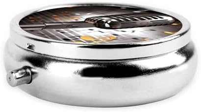 Microphone with Music Notes Print Round Pill Box 3 Compartment Medicine Pill Case Portable Pill Container for Daily Medicine Supplement Vitamin