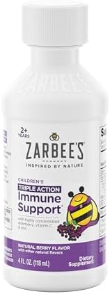 Zarbee's Elderberry Syrup for Kids, Daily Immune Support with Vitamin C & Zinc, Childrens Liquid Supplement, Natural Berry Flavor, 4 fl oz