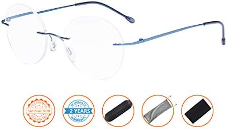 CessBlu Rimless Reading Glasses Round Readers for Men Women (Blue) +2.5