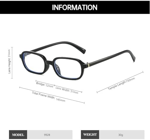 YAMEIZE Rectangle Blue Light Glasses for Women Men Small Narrow 90S Blue Light Blocking Glasses for Computer