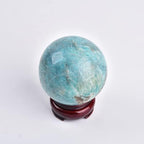 JIC Gem Amazonite Crystal Ball with Wood Stand Gemstone Sphere, Healing Crystal Balls for Reiki Chakra Decoration Fengshui (3-3.5inch)