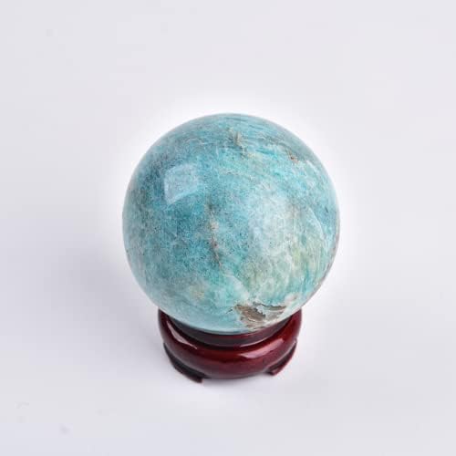 JIC Gem Natural Amazonite Crystal Ball with Wood Stand Gemstone Sphere,Polished Healing Energy Mineral Gemstone Balls for Reiki Chakra Decoration Fengshui (40-50mm)