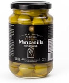 Triana Olivas by Don Gastronom. Manzanilla Olives sampler. Pitted, Whole, and Whole with Rosemary & Garlic. 350g (12.35oz) jars. Pack of 6 (two of each).