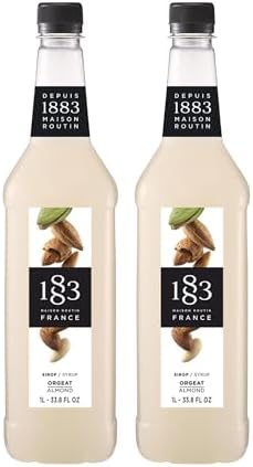 1883 Maison Routin Almond Syrup, Made in France, Silky Almond Flavor, Vegan, Gluten-Free, Kosher, Non-GMO, 2 Count of 1 Liter Bottles