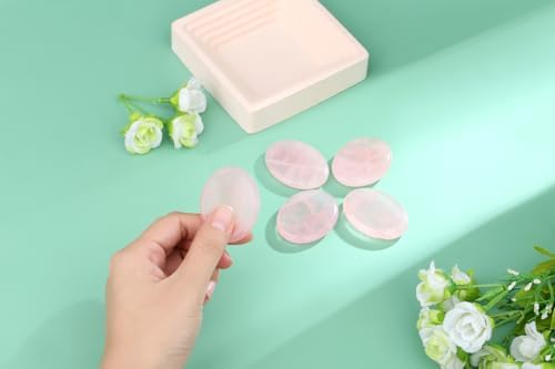 Thumb Worry Stone Rose Quartz Crystals Pink Healing Stones Palm Natural Mental Health Stress Relief Depression Gemstones Reiki Trinket Anxiety Relief Items Mother's Day Gifts for Women