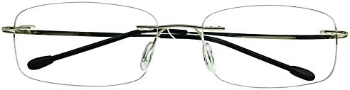 Stylish Rimless Frame Reading Glasses Black Silver Color