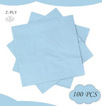 100 pcs 2-Ply Light Blue Napkins Folded 5 x 5 inch Disposable Cocktail Napkins Paper Napkins for Dinner Wedding Party Baby Blue Beverage Napkins
