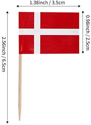 JAVD CYPS 100 Pcs Denmark Flag Danish Toothpick Flags, Small Mini Stick Cupcake Toppers Danish Flags,Country Picks Party Decoration Celebration Cocktail Food Bar Cake Flags