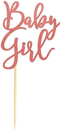 Baby Girl Cake Topper for Baby Shower or Newborn Cake Picks, Gender Reveal Party Decorations- Rose Gold Glitter