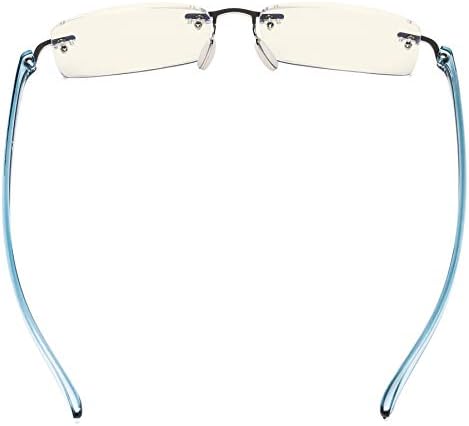CessBlu Computer Reading Glasses for Men Women Blue Light Filter Anti Glare UV Ray Protection Rimless Reader Eyeglasses
